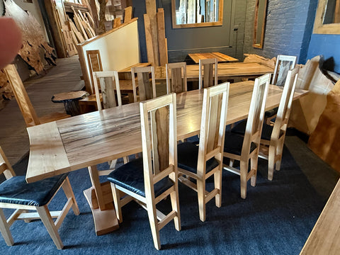 Blackheart Sassafras & Celery Top solid timber table and Ten matching chairs