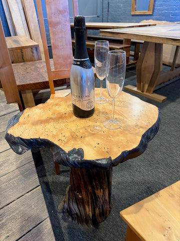 Huon Pine with Birds Eye feature Occasional table with matching seats. $ 4,600