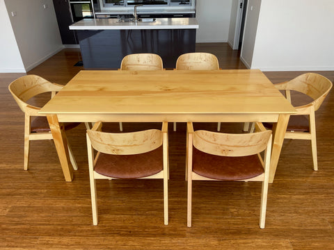 Huon Pine Dining Table and six Huon Pine chairs          SOLD