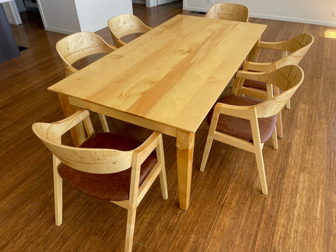 Huon Pine Dining Table and six Huon Pine chairs          SOLD