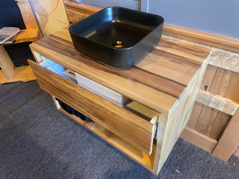 Tasmanian Blackheart Sassafras Vanity unit with matching Mirror SOLD