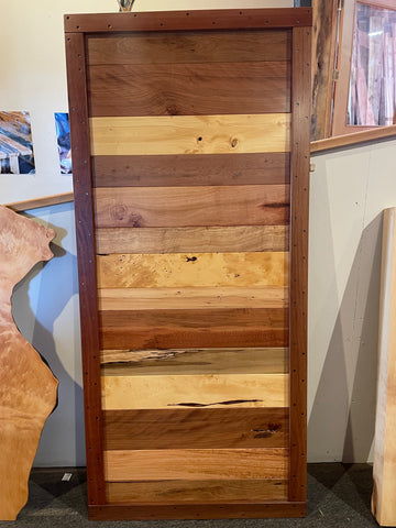 Sliding Barn Door with a difference - Multi Timber  $ 1,400 with Black Tracks & wheels inc