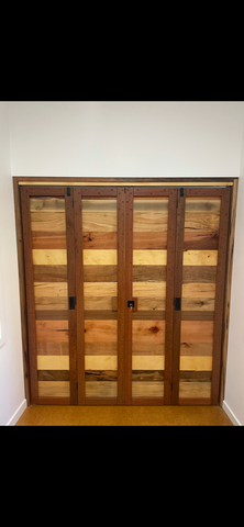 Sliding Barn Door with a difference - Multi Timber  $ 1,400 with Black Tracks & wheels inc