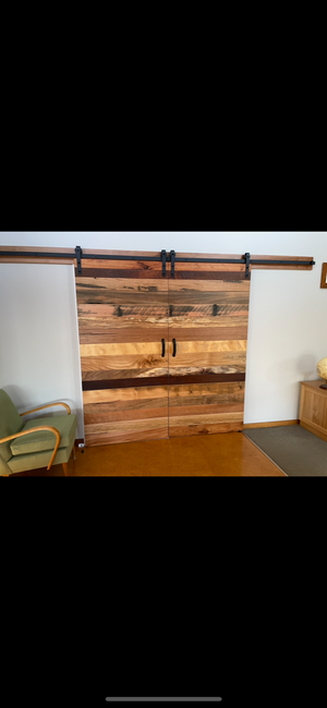 Sliding Barn Door with a difference - Multi Timber  $ 1,400 with Black Tracks & wheels inc